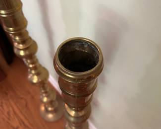 R12 - $100 PAIR. Brass Floor Candlesticks. Measures 36.5" tall. 