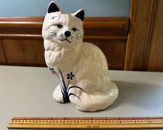 R65 - $15. Ceramic Cat Blue & White. 