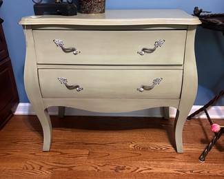 R16 - $95. French Country 2 Drawer Cabinet - Green. Measures 32.5" wide x 15.5" deep x 30.75" tall. Drawers slide easily.  