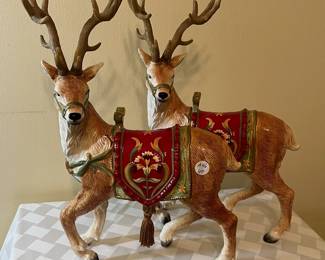 A46 - $60 PAIR. Fitz & Floyd Reindeer. One has a broken antler piece. 