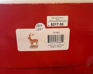 A49 -  $100. Fitz and Floyd Bountiful Holiday Deer Figure.  Box Dimensions 14.5"x10"x19"