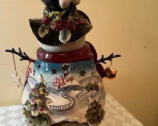 A44 - $65. Blue Sky The Holiday Collection By Heather Goldmine. Large Candle/Votive Snowman. Measures 14"x18".