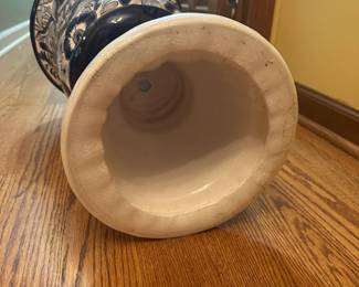 R37 - $200. PAIR of Large Ceramic Planters. Sticker says Made in Mexico. Measures 14.5" round x 22" tall. 