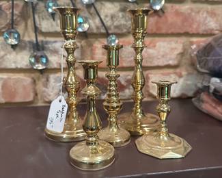 R15 - $35. Set of 5 Baldwin Brass Candlesticks. 