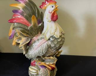R7 - $50. Fitz & Floyd Vista Bella Rooster. Measures 18" at the tallest point. Has chip / missing piece near one foot - not really noticeable unless you're looking for flaws. 
