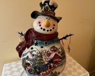 A44 - $65. Blue Sky The Holiday Collection By Heather Goldmine. Large Candle/Votive Snowman. Measures 14"x18".