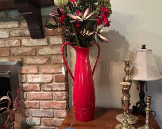 R14 - $85. Vietri Double Handled Vase. Measures 21" tall (vase only).