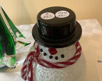 A54 - $25. Pair of Blown Glass Sculptures - Tree & Snowman. 