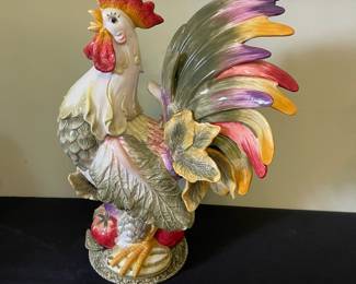 R7 - $50. Fitz & Floyd Vista Bella Rooster. Measures 18" at the tallest point. Has chip / missing piece near one foot - not really noticeable unless you're looking for flaws. 
