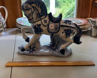 R73 - $20. Blue & White Porcelain Horse. 