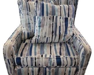 Blue White Patterned Accent Chair With Wooden Legs  Possibly From Norwalk Furniture 