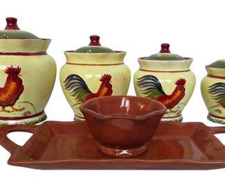 Rooster Chicken Canister Set 2 Tastefully Simple Serving Pieces