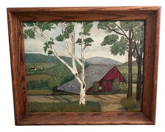 21 x 17 Countryside Landscape Painting in Wooden Frame