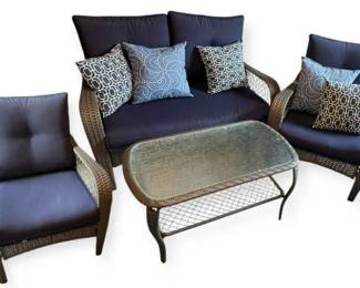 008 Menards Patio Set Loveseat, Two Chairs, Coffee Table,  Garden Stool