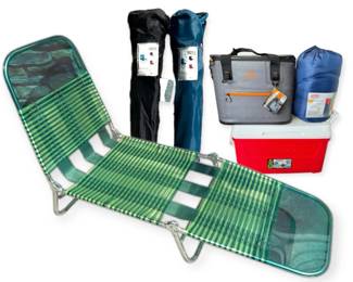 Outdoor Folding Chairs, Two Coolers, Coleman Sleeping Bag