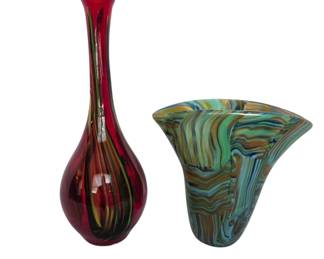Two Large Art Glass Hand Blown Vases Both Unsigned