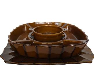 Real Home Brown Stoneware 3 Piece Serving Set 