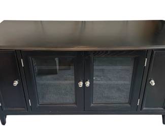 Wooden Entertainment Cabinet w Glass Doors Cappuccino, Ashley Furniture 