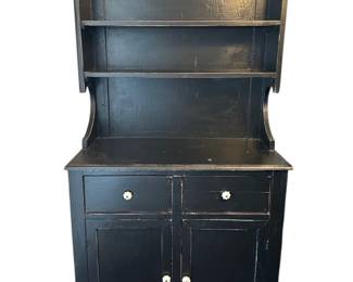 Black Wooden Hutch w White Drawer Pulls