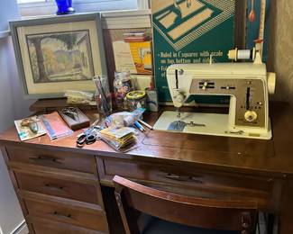 Singer Sewing machine and vintage sewing items