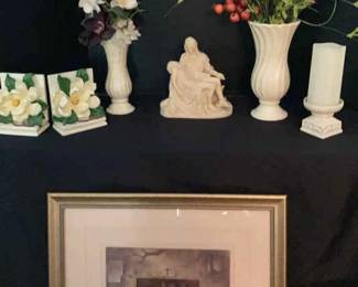 White Themed Decor w Religious Figurine