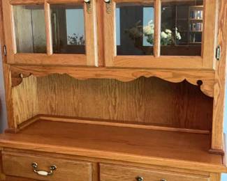 Oak Hutch Cabinet Lighted Mirrored