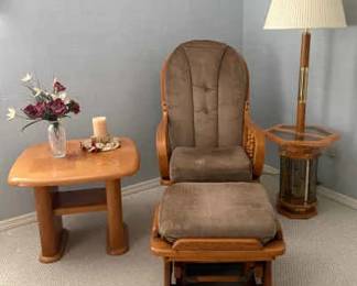 Glider With Ottoman And Side Table And Floor Lamp