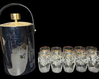 Mid Century Ice Bucket and Glasses
