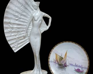 Elegant Asian Figure and Decorative Plate