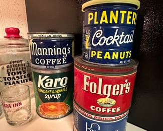 Karo syrup can, Planter's cocktail peanuts tin