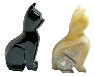 Set of Sitting Cat Stone Figurines