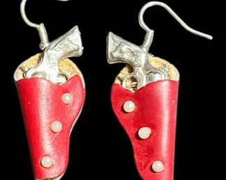 Vintage Tooled Leather Holster Earrings