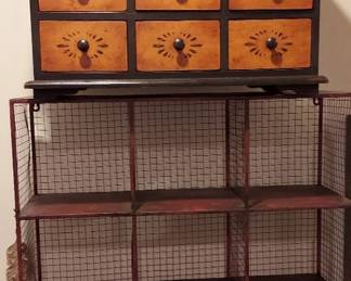 Small Wooden Painted Dresser With Wire Cabinet