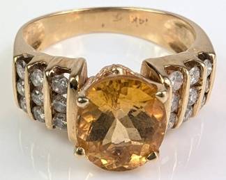 14K Yellow Gold Oval Citrine Diamond Ring