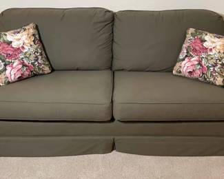 Hickory Mark Moss Green Sofa With Accent Pillows