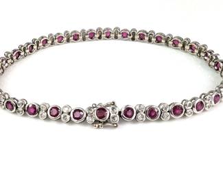 14K White Gold Ruby and Diamond Tennis Bracelet
