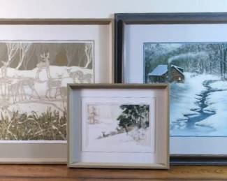 3 Signed Prints of Deer In Their Natural Environment