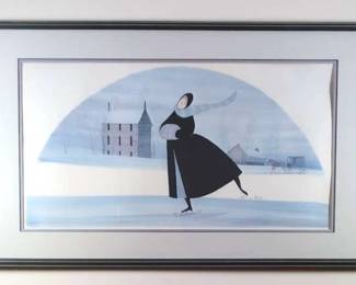 Large P Buckley Moss Print Of A Woman Ice Skating