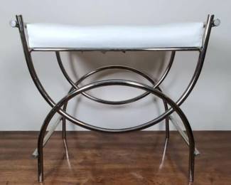1970s Koch Originals Chrome Tufted White Vinyl Vanity Seat