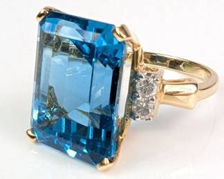 14K Yellow Gold Blue Topaz And Diamond Ring