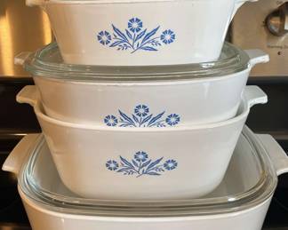 Corning Casseroles with Blue Cornflower Design