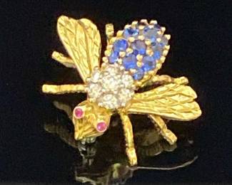 18K Yellow Gold Rosenthal 34 Bee Pin w Appraisal 