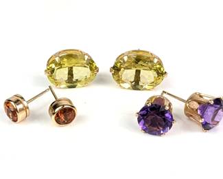 14K Gold Gemstone Earrings Lot