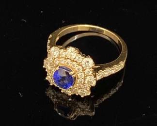 Ladies 14K Yellow Gold Diamond And Sapphire Ring
