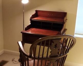 Desk And Chair With Floor Lamp And Framed Art 