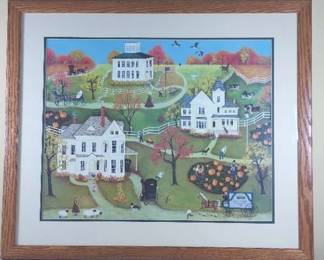 Linda Nelson Stocks Gathering The Pumpkins Framed Print