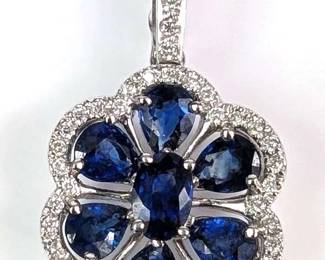 18K White Gold Diamond And Sapphire Pendant