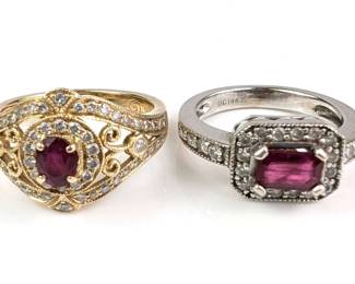 Two 14K Gold Ruby And Diamond Rings