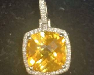 Citrine And Diamond Pendent
