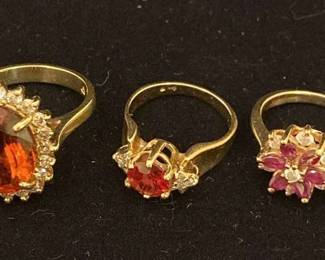 14K Gold Rings With Diamond And Orange Gemstones